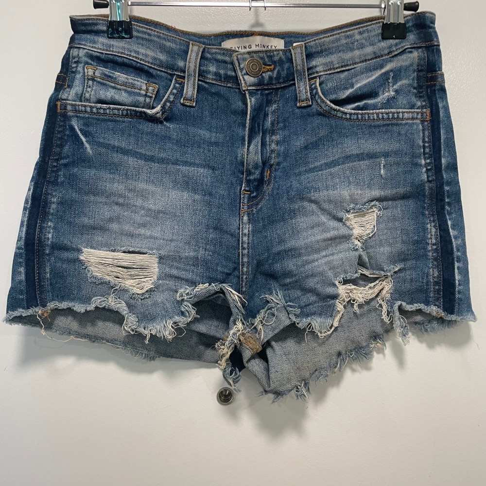 Flying Monkey Distressed Denim Shorts - Blue - Picture 1 of 5
